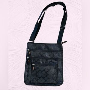 Black Crossbody Bag Coach Inspired 4 pockets zipper adjustable strap men women